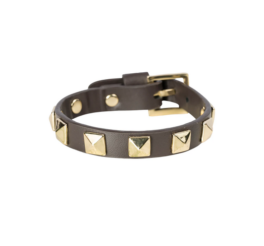LEATHER STUD BRACELET CHOCOLATE BROWN