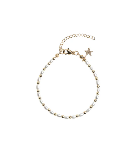OVAL PEARL BRACELET W/GOLD BEADS
