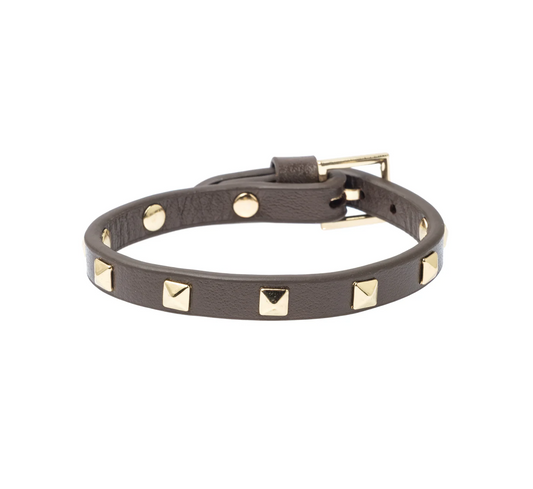 LEATHER STUD BRACELET MINI CHOCOLATE BROWN
