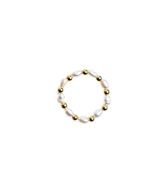 OVAL PEARL RING W/GOLD BEADS