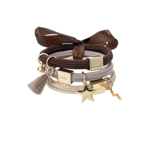 HAIR TIES 3 PK CHARM COMBO CHOCOLATES W/GOLD