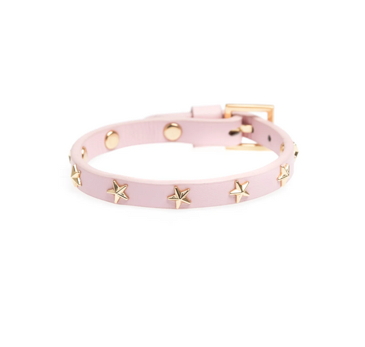 LEATHER STAR STUD BRACELET MINI PALE ROSE