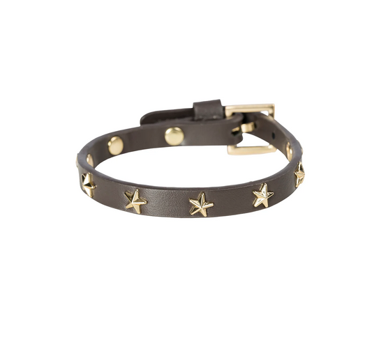 LEATHER STAR STUD BRACELET MINI CHOCOLATE BROWN