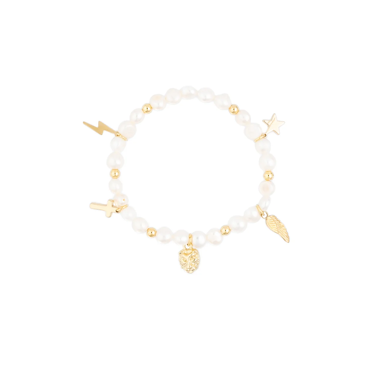 PEARL BEAD BRACELET 6 MM W/5 CHARMS
