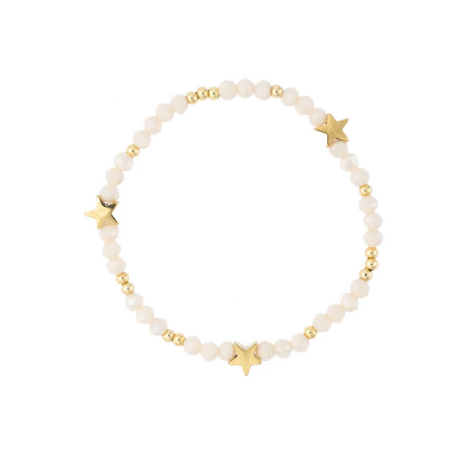 CRYSTAL BEAD BRACELET W/STAR & GOLD BEADS SPARKLED SAND