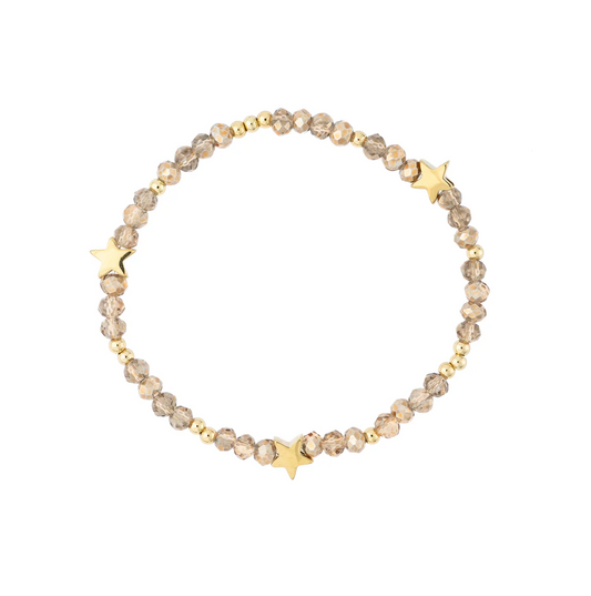 CRYSTAL BEAD BRACELET W/STAR & GOLD BEADS SPARKLED CAMEL