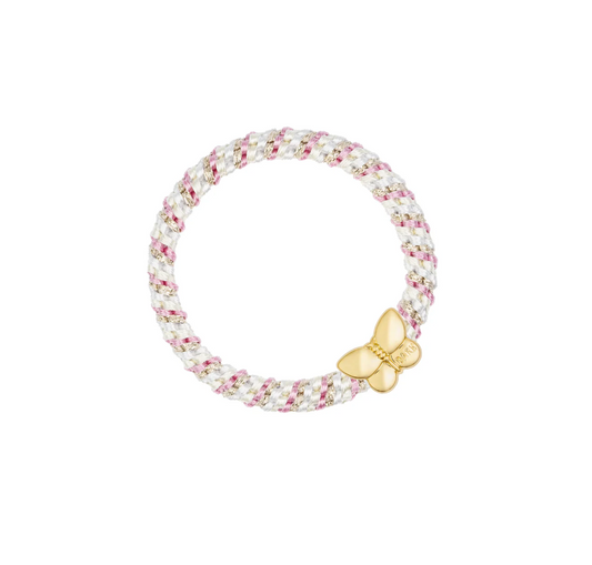 FAT HAIR TIE BUBBLEGUM PINK & PALE YELLOW MIX W/BUTTERFLY