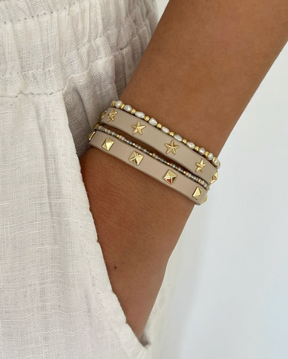 LEATHER STUD BRACELET MINI VANILLA