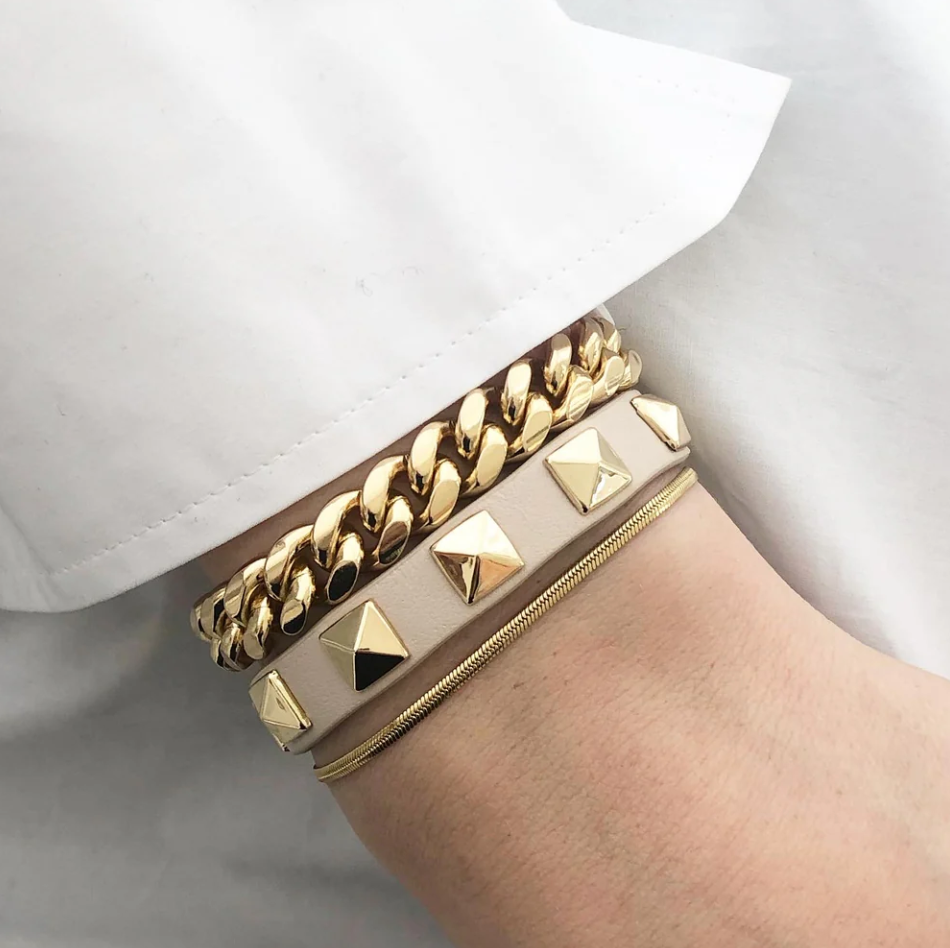 LEATHER STUD BRACELET VANILLA